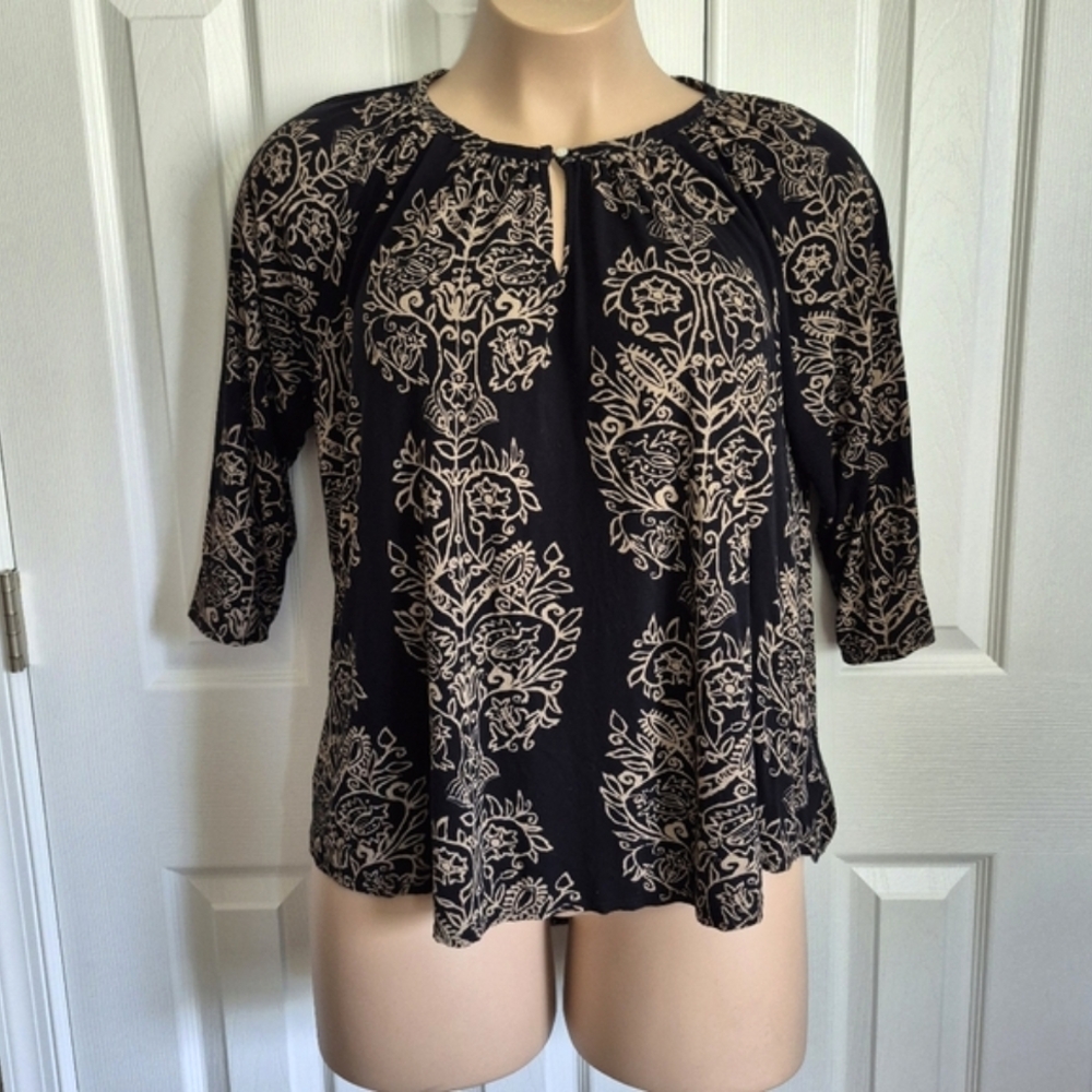 Lucky Brand Black Floral‎ Half Sleeve Blouse Womens Plus Size 2X